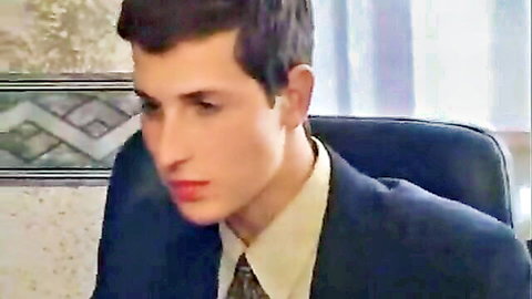 Handsome businessman in suit ready for steamy office job interview sex