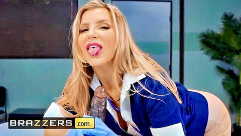 Ashley Fires as dirty blonde doctor sucking big black dildo