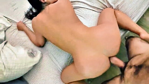Asian beauty bent over naked in doggy style vaginal penetration