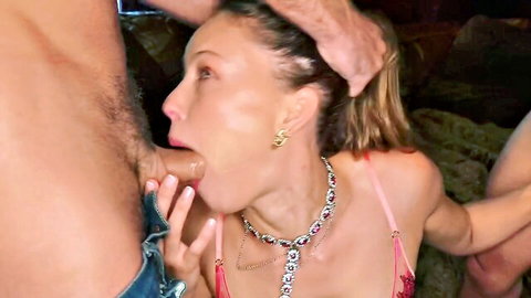 Stella Barey giving blowjob in steamy BBG threesome with lingerie