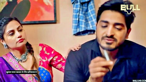 Indian big boobs malkin in traditional dress with nokar in Ullu web series scene