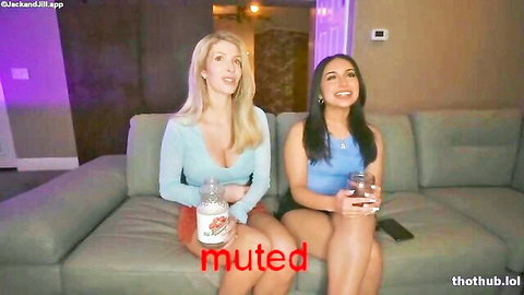 Blonde and brunette Jack and Jill duo in cleavage-baring tops, pre-show tease