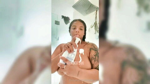 KKVSH nude in shower, masturbating with shower head toy