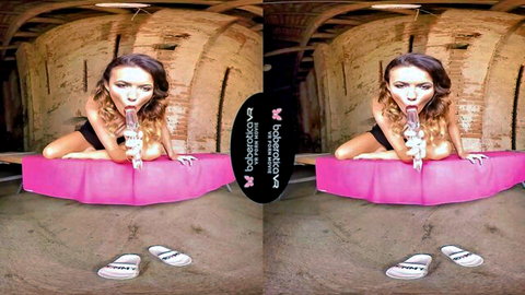Vanessa Decker sultry solo tease with toy in barn VR scene