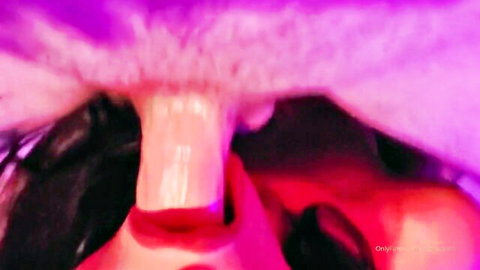 Eden Raynes deepthroating in purple-lit oral scene, OnlyFans amateur