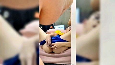 Cute boy exposes ass and plays with dildo in amateur solo scene