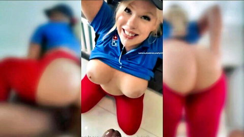 Thicc blonde babe exposes big tits and ass in hotwife BBC ride video