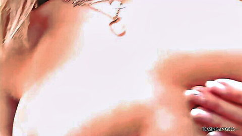 Jennifer blonde massaging her big tits close-up in teasing pose