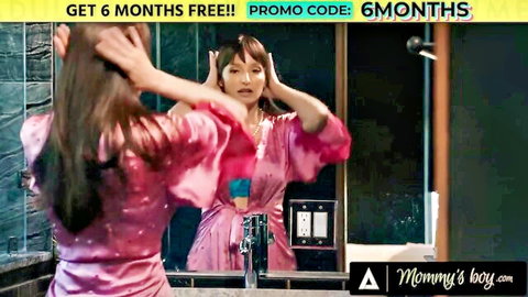 Lexi Luna hot MILF in pink satin robe bathroom mirror tease