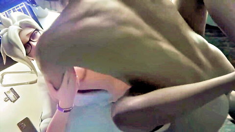 Overwatch Mercy bent over desk for hard doggy sex in 3D cartoon