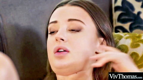 Close-up of statuesque brunette lesbian with parted lips in intimate moment