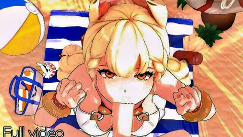 Alice from Zenless Zone Zero blonde hentai girl in revealing beach bikini