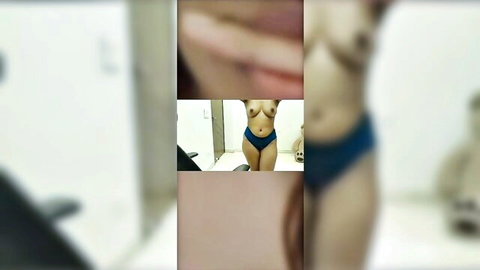 Indian amateur MILF webcam solo, topless in blue panties