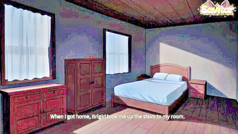 Anime tomboy carries partner to bed in intimate bedroom scene