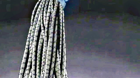 Black and white braided flogger whip in BDSM tease from Pigeon Blood episode 2 part 3
