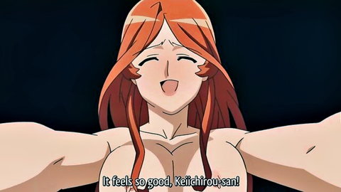 Hentai redhead with massive tits in ecstatic moaning face cries 'It feels so good Keiichirou-san!'
