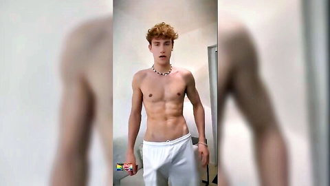 Shirtless redhead twink in tight white underwear on cam