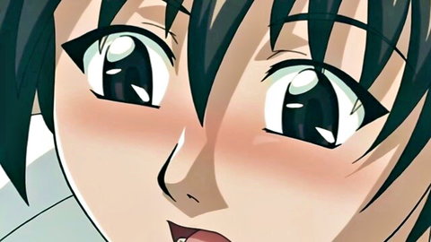 Blushing anime hentai girl with wide sparkling eyes and tongue out in ahegao ecstasy