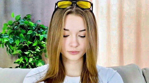 Sharrimalagisi shy skinny blonde teen with big boobs in white top