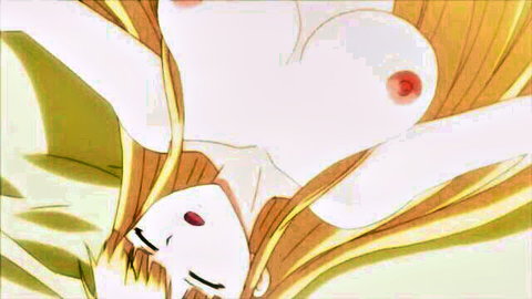 Hentai blonde babe with massive tits and hard pink nipples lying back moaning