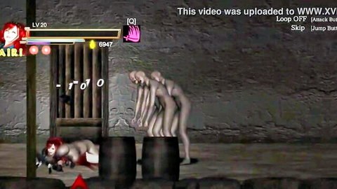 Red-haired anime girl gangbanged by monsters in Guilty Hell hentai gameplay