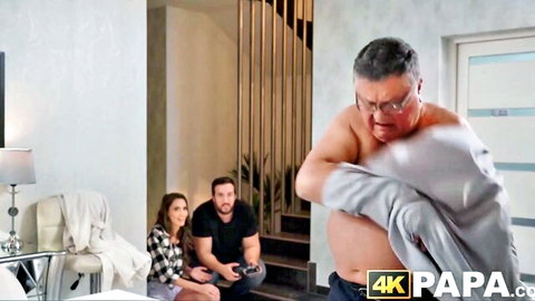 Lili Charmelle gaming with boyfriend as stepdad bursts in towel, leading to wild fuck