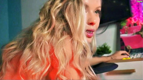 Agent Blonde Chaturbate webcam, skinny top blonde at desk