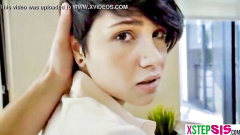 Brother grabs short-haired Asian step sister's head in hot oral encounter