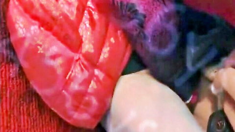 Amateur mature woman in red jacket with grandpas