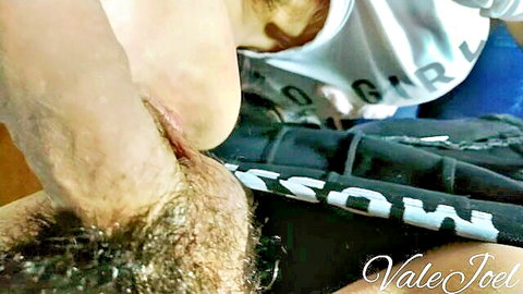 Amateur Latina with tits out gets thick veiny cock rubbed on her face and open mouth in POV