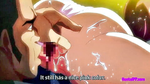 Hentai man face close to censored pink pussy and huge ass dripping cum