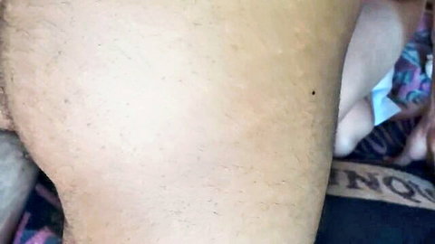 Amateur couple doggy style sex after bath, close-up hairy ass view