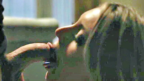 Kayley Gunner giving intense blowjob close-up in Blake Blossom mother-in-law scene