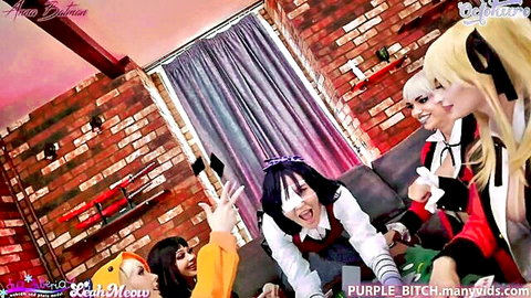 Kakegurui cosplay orgy thumbnail with Octokuro, Sia Siberia, Leah Meow, Purple Bitch