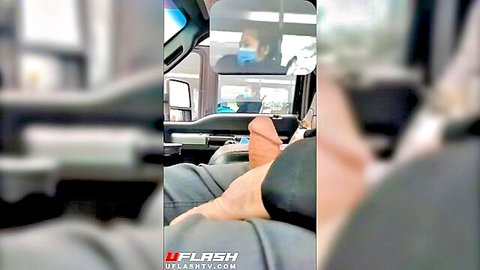 Blurry Asian teen watching dick flash in vehicle interior