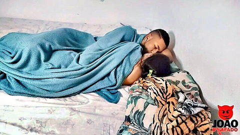 Joao O Safado cuddling sleeping girlfriend in bed, morning sex tease
