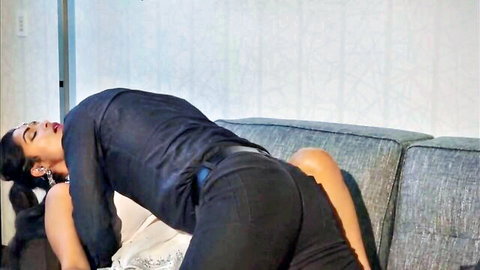 Maya Rati Desi MILF in tight black outfit, bent over provocatively