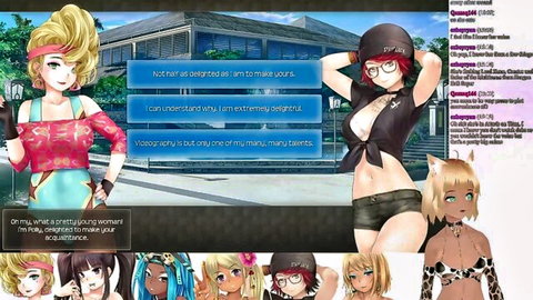 Busty anime girls in skimpy bikinis and lingerie flaunt massive tits in flirty threesome chat
