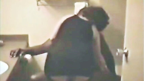Retro cuckold wife bent over taking BBC from behind in bathroom