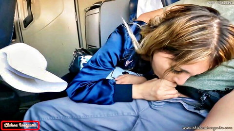 Chilena Incognita giving blowjob on bus seat in satin jacket