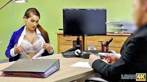 Mischel Lee in lacy bra seducing boss at office desk