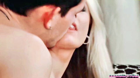 Kristine Crystalis blonde in passionate neck kiss with stud