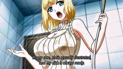 Blonde hentai wife with huge tits in wet dress, sexually frustrated