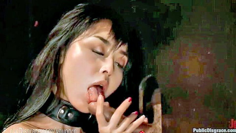 Marica Hase teases with tongue out wearing collar in Public Disgrace