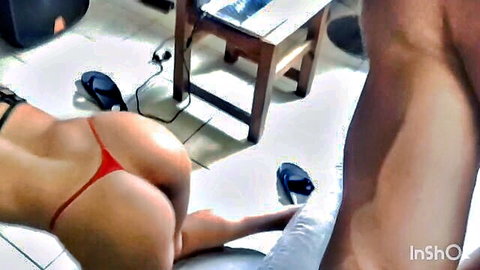 Beautiful Latina in red thong, big ass up from behind in amateur scene
