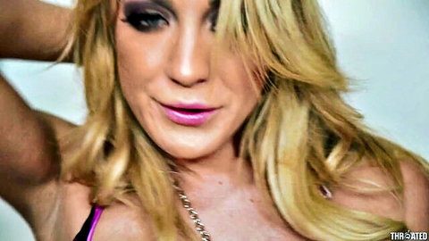 Amy Brooke blonde deep throat tease, seductive smile and full lips