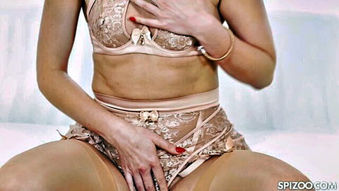 Riley Reid in pink lace lingerie teasing with hands in POV solo