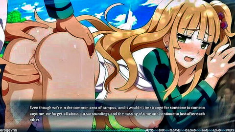 Arisa from Sakura Nova in outdoor campus doggy style sex, blonde hentai girl