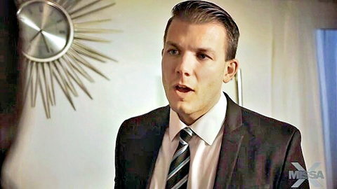 Handsome man in suit in tense conversation, MissaX Auction teaser
