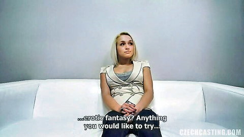 Amateur blonde Vendy in sex casting interview, discussing erotic fantasies